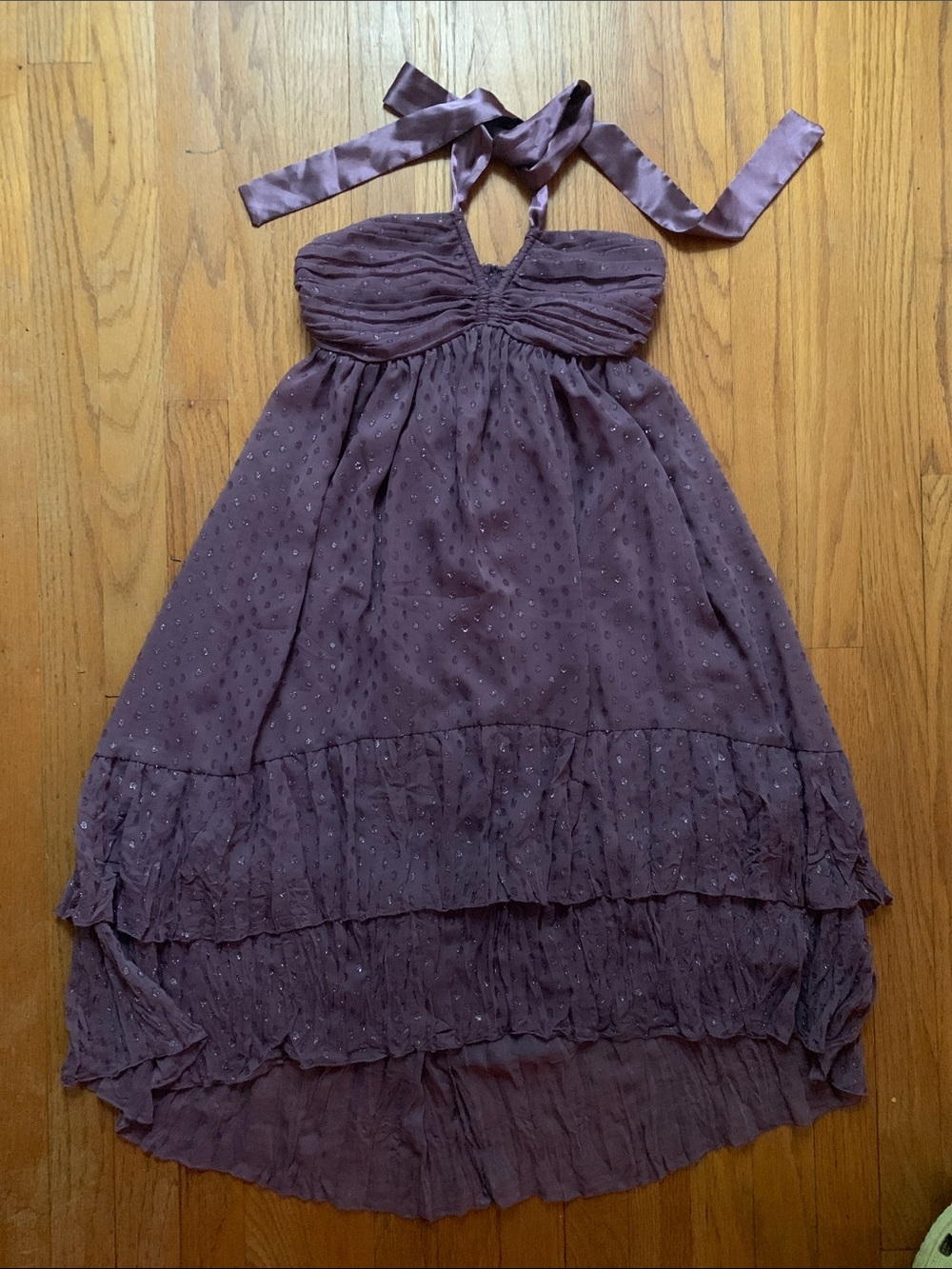 H&M Lavender Sparkle Halter Ruffle Strapless Midi Coquette Dress Women’s Size 4